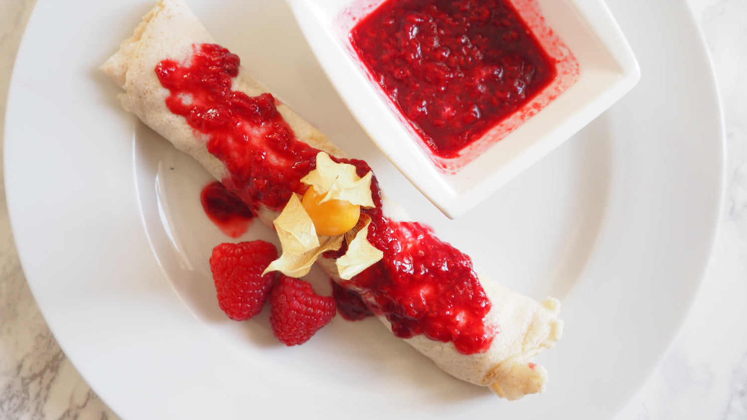 Egg white pancakes with mascarpone cheese and Scottish raspberries