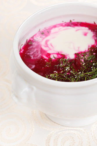 Beetroot, broccoli and pomegranate soup