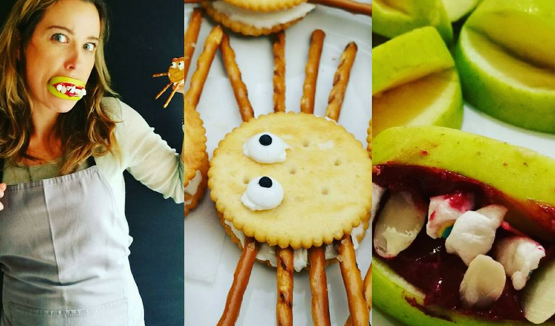Healthy Halloween Treats: apple monster mouths and spider crackers from Amanda Hamilton