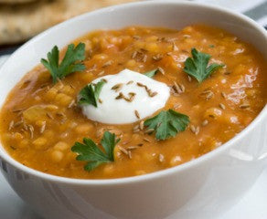 Spicy lentil and crème fraiche soup